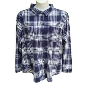 Time and Tru Women's Plaid Button Down Shirt Size XXXL NWT Dark Navy Plaid